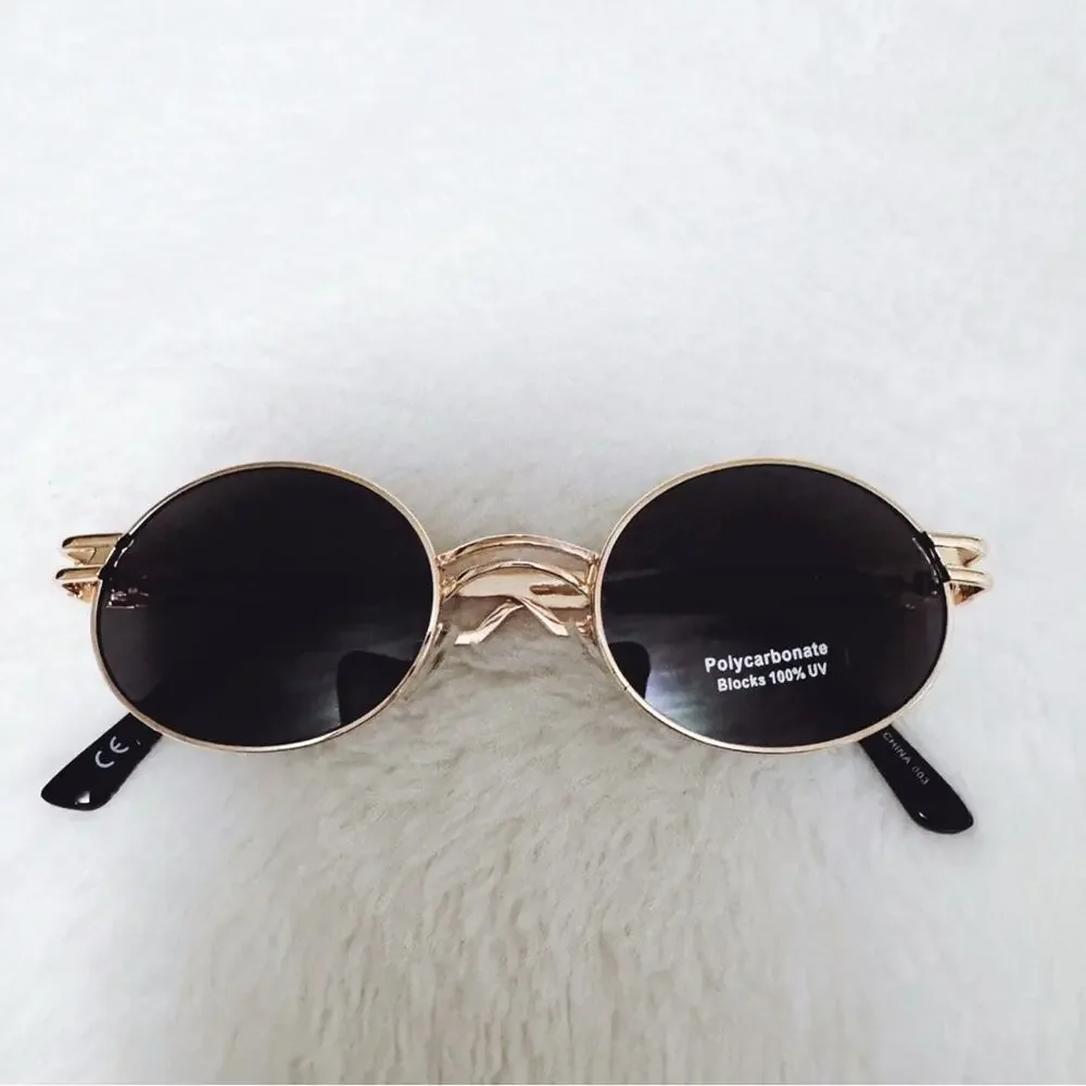 Brandon Black with Gold Rim Round Sunglasses